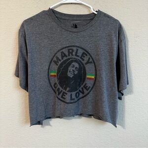 Bob Marley Crop Top Grey Short Sleeve T-Shirt One Love Graphic Rasta Jamaica